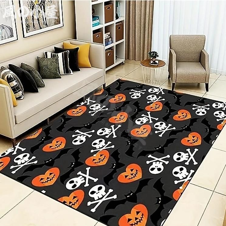 【数量限定】カーペット ハロウィン パンプキン ジャック・オー・ランタン スカル 230cm x 160cm 160cm x 120cm 滑り止め 絨毯 長方形 キング スカル 髑髏 頭蓋骨 廊下 ラグ