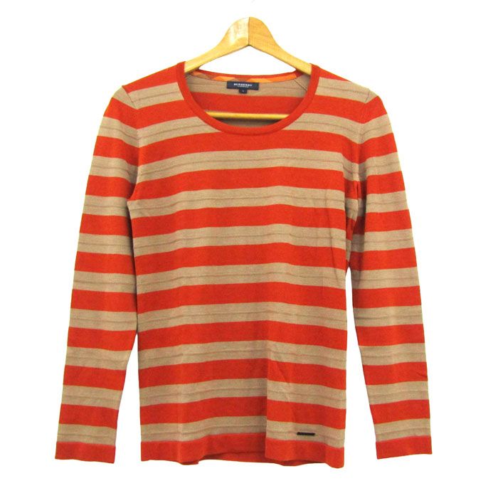 バーバリーロンドン ニット トップス ボーダー シルク混 レディース 2サイズ オレンジ×べージュ BURBERRY LONDON 【中古】
