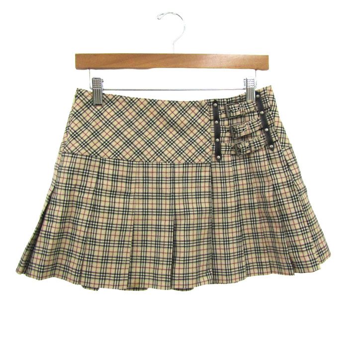 バーバリーロンドン プリーツミニスカート ボトムス ノバチェック ウール 日本製 レディース 38サイズ ベージュ BURBERRY LONDON 【中古】