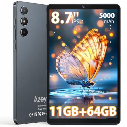 Azeyou【タブレット 8.7インチ】11GB+64GB+2TB拡張、2.0GHz高速CPU搭載 1340*800 IPS画面 Type-C充電+5000mAh電池 Androidタブレット 8.7インチ 超薄型持ち運び便利 OTG+無線投 d7f9aa7c