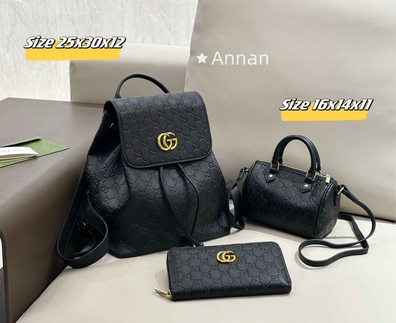 お洒落 GUCCI グッチ バックパック リュック ショルダーバッグ 財布 3点セットバッグ