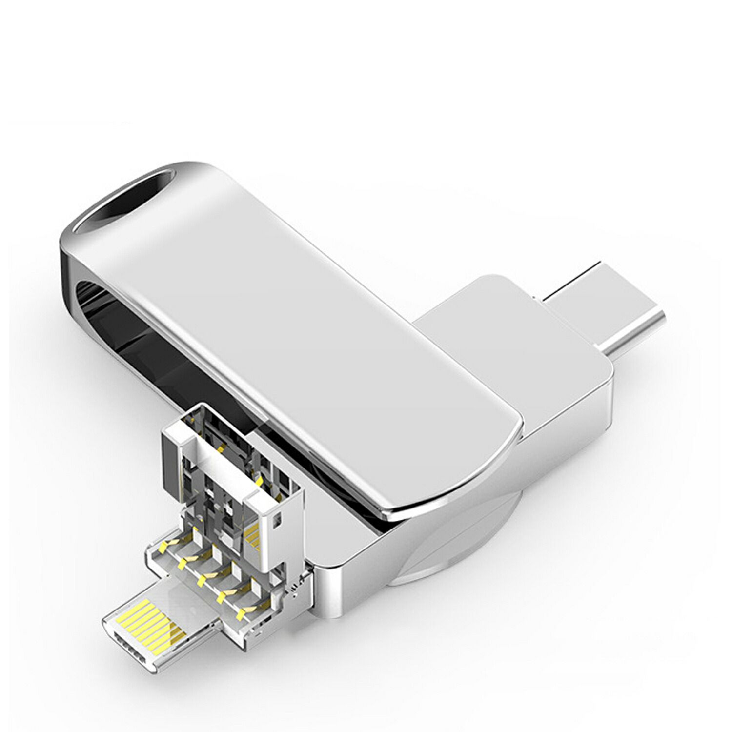 【名入れ可能】スマホ USBメモリ 4in1 大容量iPhone Android PC対応 Lightning USB-C USB-A microUSB マイクロ 高速データ転送 外付けメモリ 金属製 耐衝撃 写真保存フラッシュメモリ512