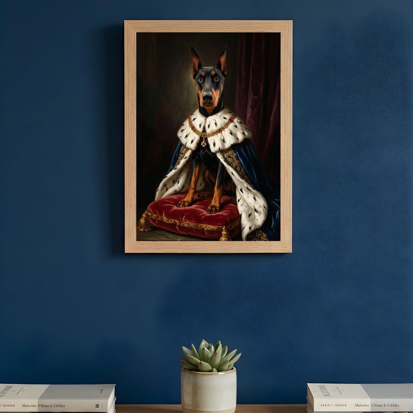犬（ドーベルマン）のルネサンス風肖像画 油絵風アートA4額装