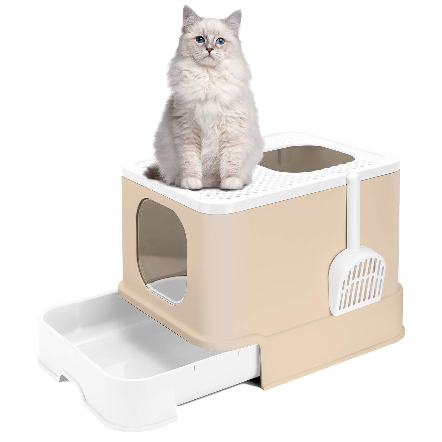 猫 トイレ 本体 猫用トイレ ネコトイレ 大容量 大型 50*43*38cm 砂の飛び散ら防止 上から猫トイレ 掃除簡単 脱臭抗菌 組み立て不要 スコップ付き おしゃれ 人気 猫用品t 1f9c1eb0