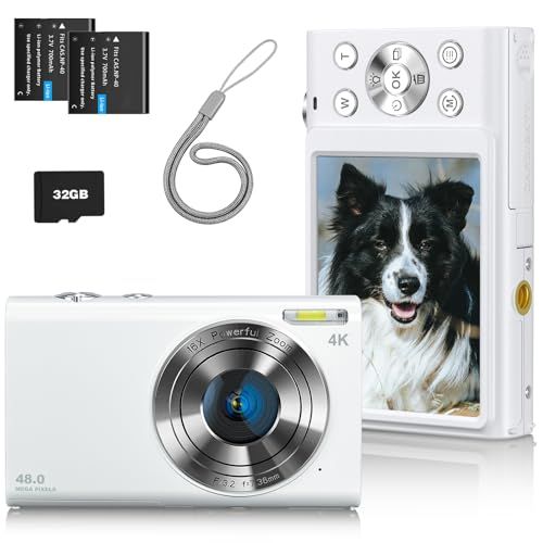 【4K オートフォーカス】デジカメ デジタルカメラ 4800万画素 119g超軽量 3cmマクロ撮影 2.8インチIPS液晶 手ブレ補正 ウェブカメラ機能 自撮り 16倍ズーム 初心者 子供 学生 修学旅行 日常 予備バッテリー 日本語説明書 453dc590
