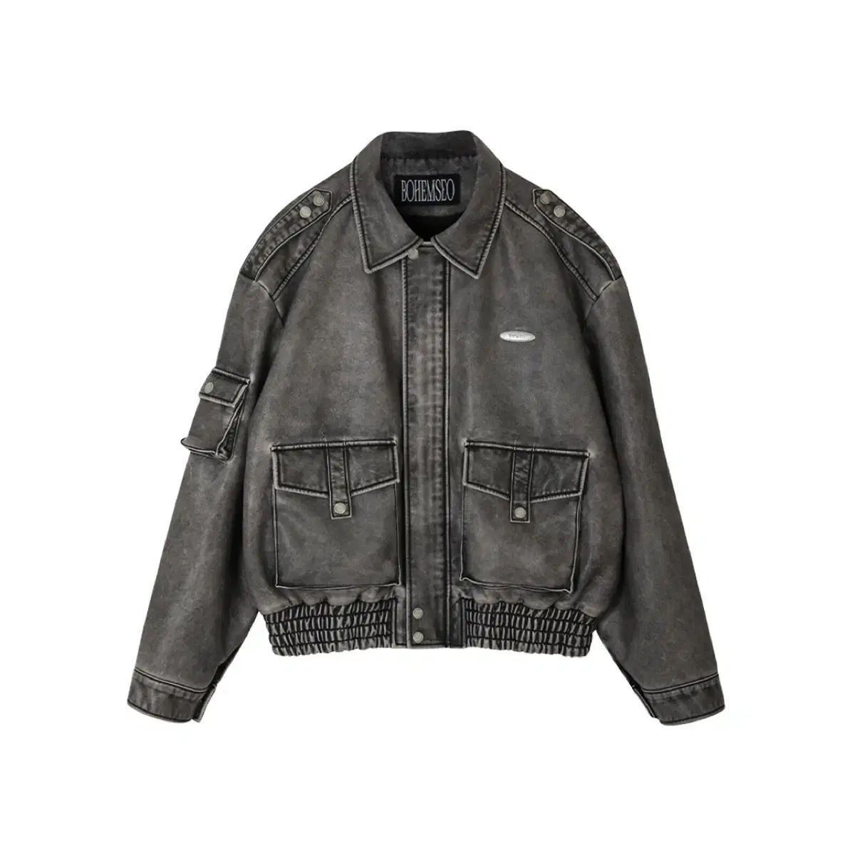 BOHEMSEO ボヘミアンソウル Leather Bomber Jumper Washed Gray