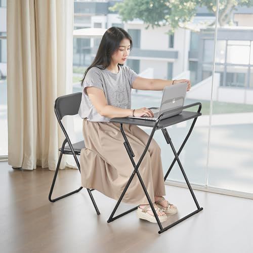 VECELO 折りたたみ テーブル 椅子 セット 一人用 机 コンパクト 幅60×奥行42×高さ77cm 折りたたみデスク チェア 作業机 Study Table And Chair Set 簡易机 ミシン台 テーブルチェア ブラックi a857cf7c