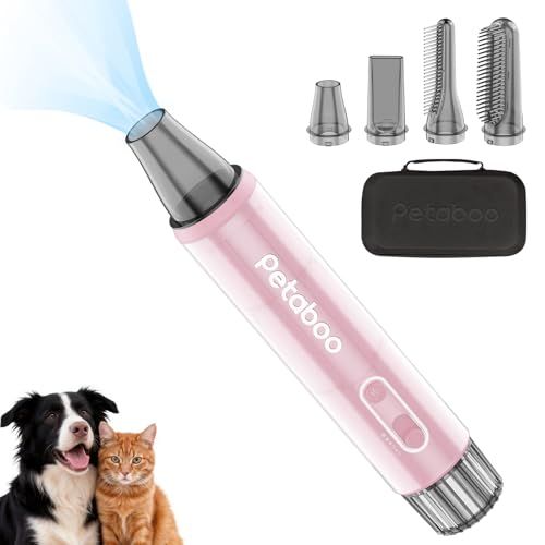 Petaboo 犬ドライヤー マイナスイオン【無段階風速 静電気除去】ペット ドライヤー 大風量ペットブロワー ペットグルーミング用 軽量 コンパクト 犬用 4種ノズル付き 大型犬 家庭用および旅行用 ペットサロン 【PSE認証】t