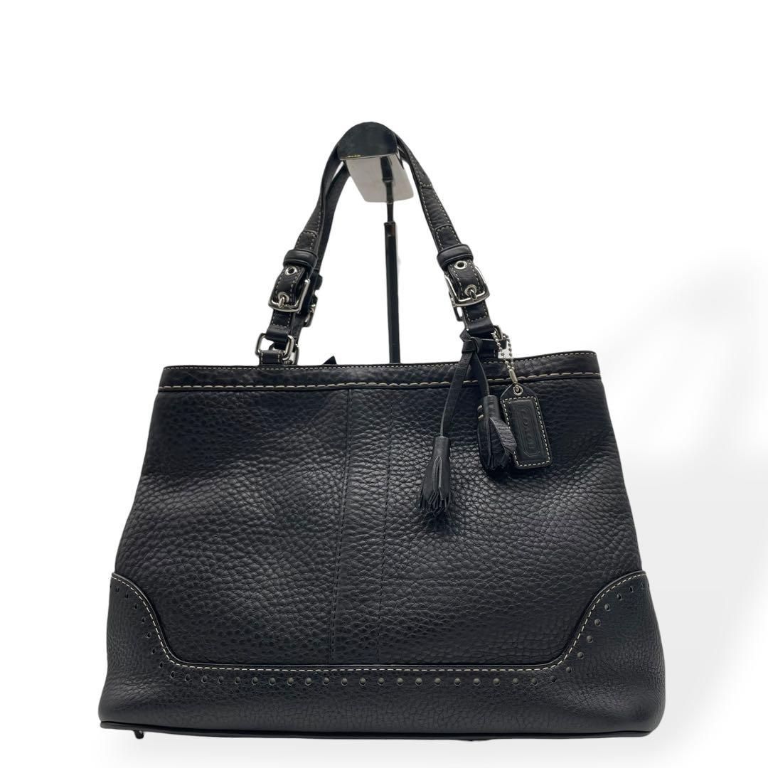 極美品COACH ミニハンプトンズ タッセル トート ブラック hamptons 極美品 Coach Hampton Leather Handbag Black - メルカリ