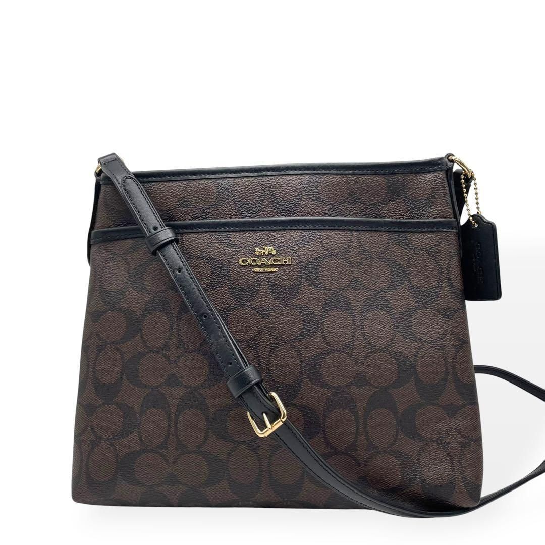 極美品　COACH コーチ　ショルダーバッグ　ブラウン　シグネチャー　斜め掛け