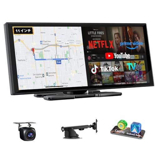 Accfly 11 インチ 安卓システム ディスプレイオーディオ （Netflx/YouTube/TVer などアプリプリインストール）、無線 CarPlay&Android Auto、カーナビ対応、1920*720 画素 IPS タッチスク 9644338f