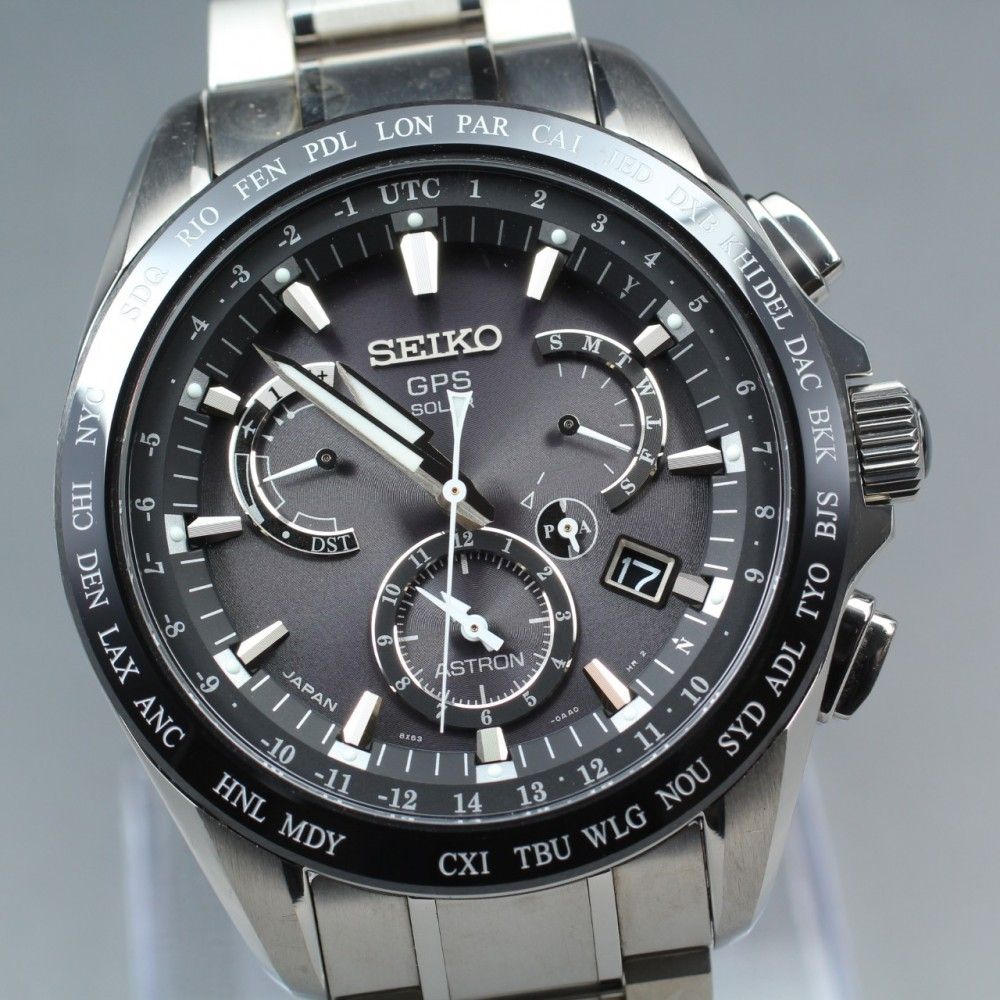 【稼働品】 SEIKO アストロン SBXB041/8X53-0AB0-2 ブラック シルバー デイデイト チタン セラミック パワーリザーブ 夜光 純正ブレス ソーラー メンズ 腕時計 #17610