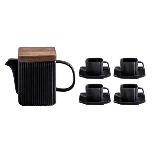 【北欧スタイル】木製フタ付き コーヒーポット/カップセット 黒 ブラック送料無料 4dd5a5b3 8,216円