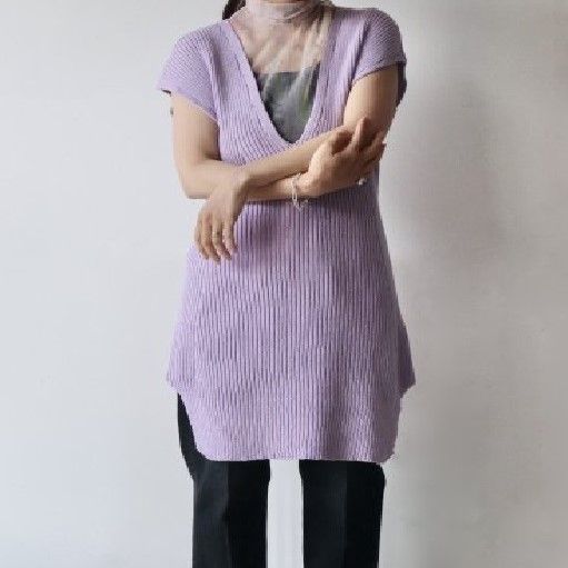 新品 Mame Kurogouchi マメクロゴウチ 22SS 日本製 Washable Linen Knitted Vest ウォッシャブルリネンニットベスト MM22SS-KN021 1 PURPLE ジレ 定価31,900円 ノースリーブ g19814