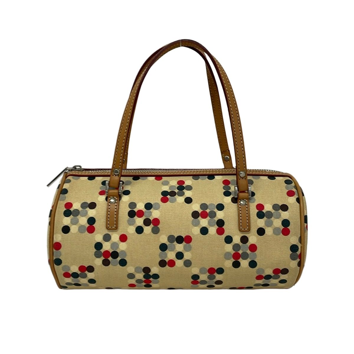 Burberry Blue Label(バーバリーブルーレーベル) ハンドバッグ ベージュ×アイボリー×マルチ ドット柄 レザー