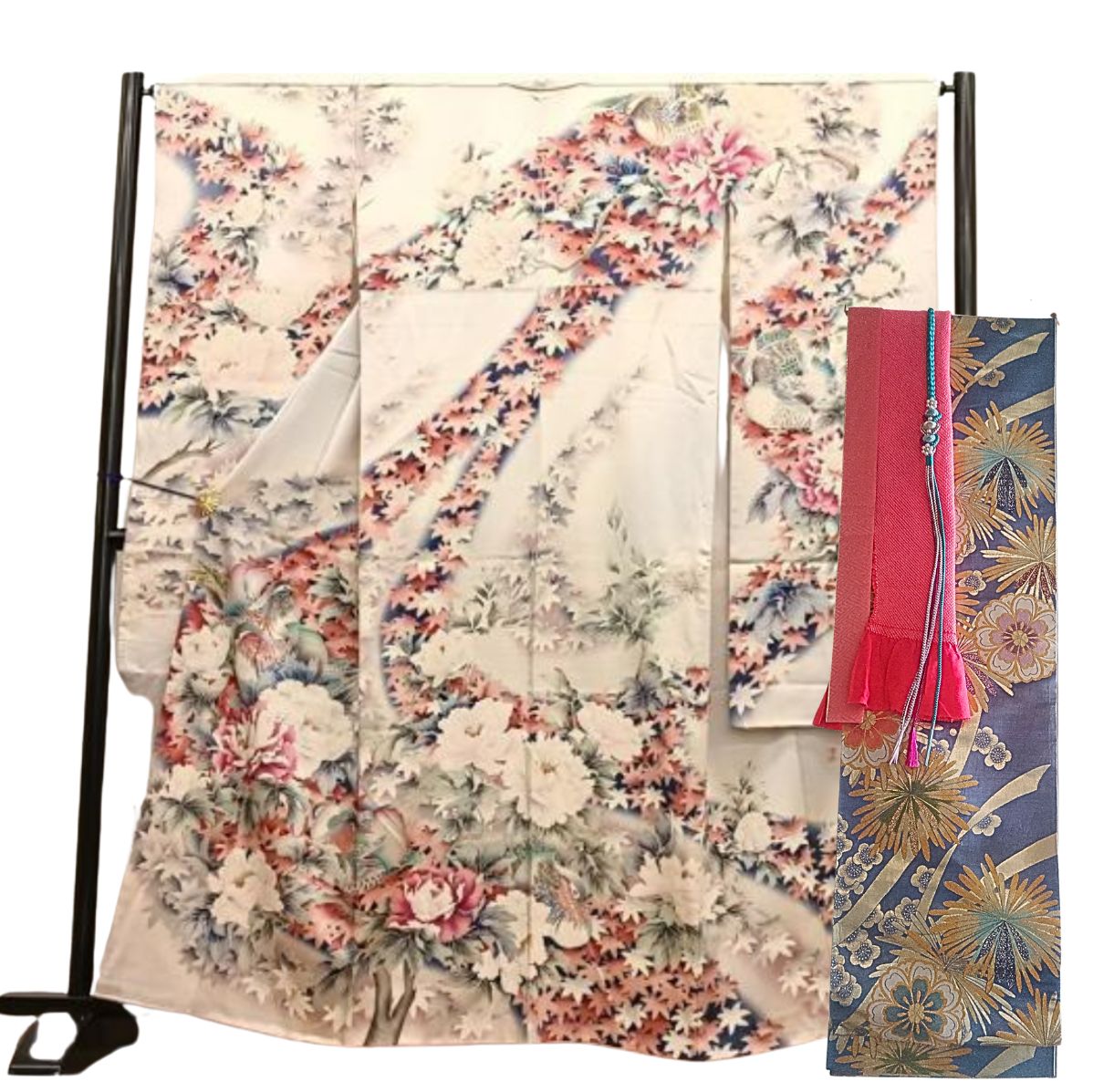 高級振袖 5点セット 刺繍 鴛鴦牡丹文 暈し染め 日本工芸会正会員 福島