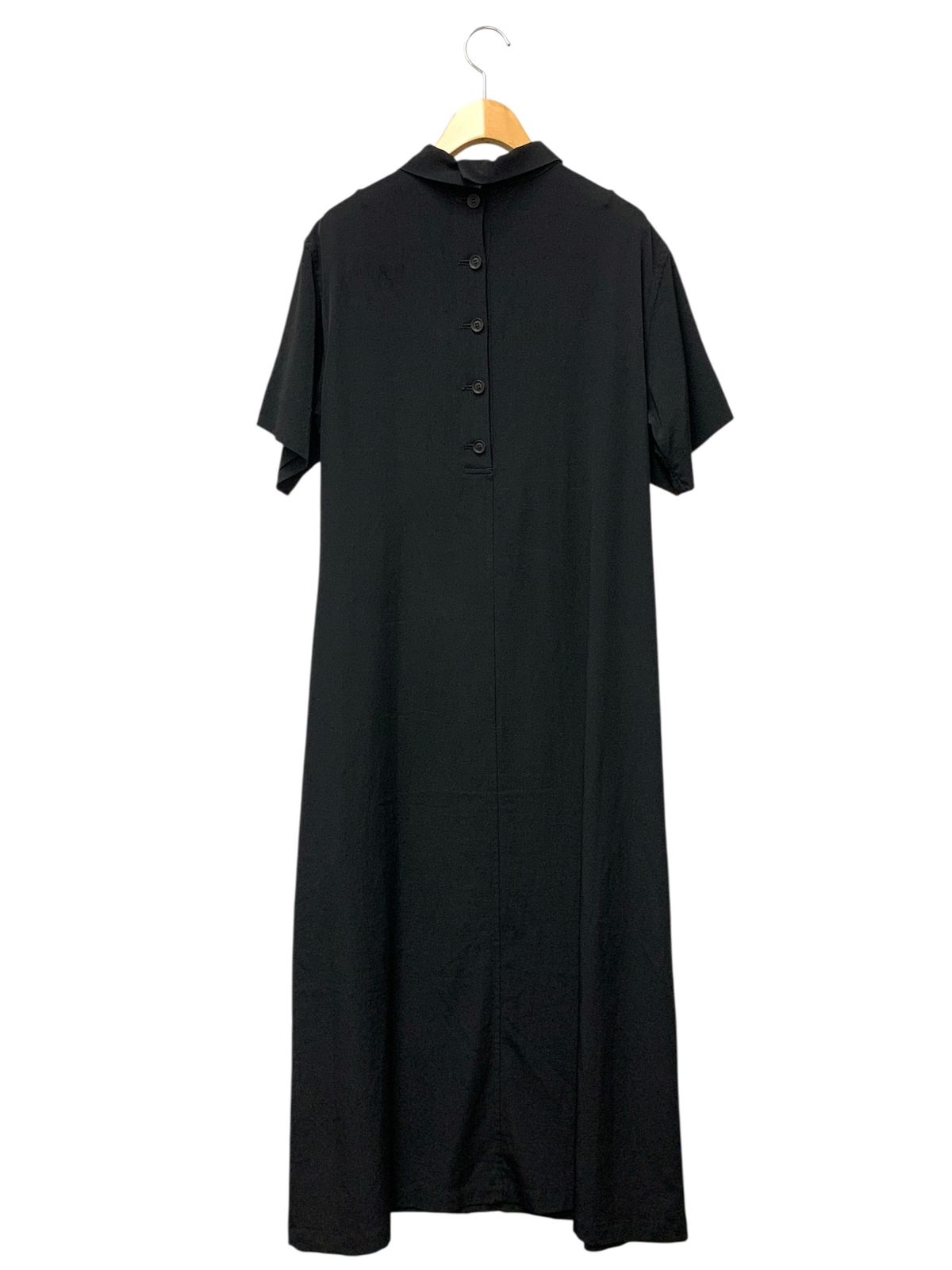 ヨウジヤマモト　Y's ブラック フレンチ袖ワンピース ヨウジヤマモト TA/PE CREPE DE CHINE B/COLLAR GUSSET LONG D ND-D51