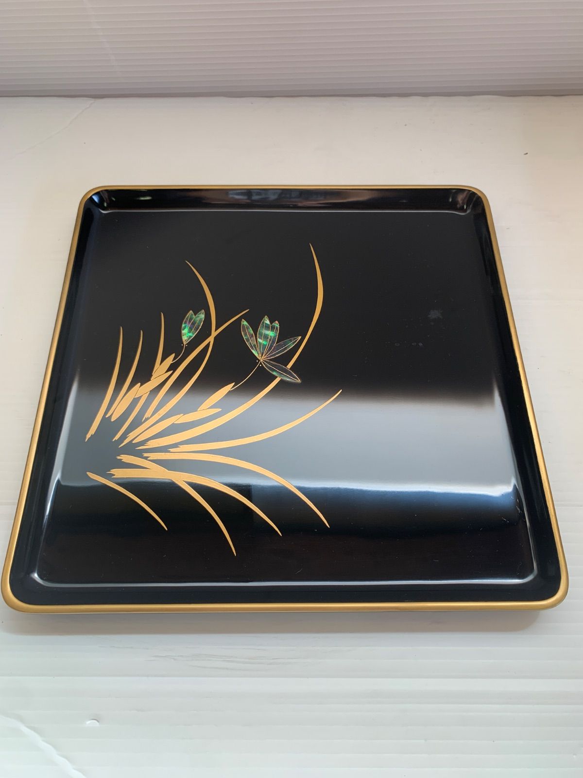 高級漆器】輪島塗 高森漆器店 角盆 螺鈿 金蒔絵 蘭 漆塗 お盆 トレー