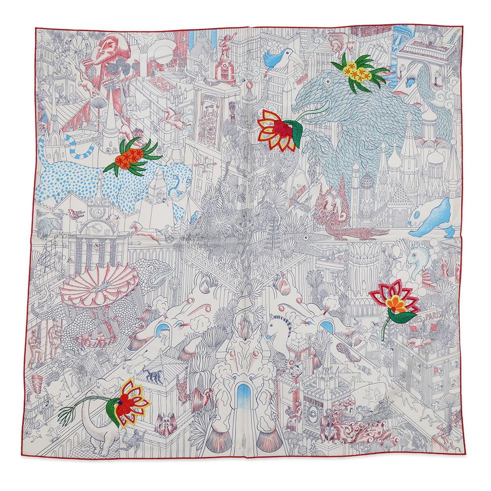 エルメス スカーフ カレ90 ブロデ アニマポリス・フルリ ANIMAPOLIS FLEURI HERMES 2019年 67,155円