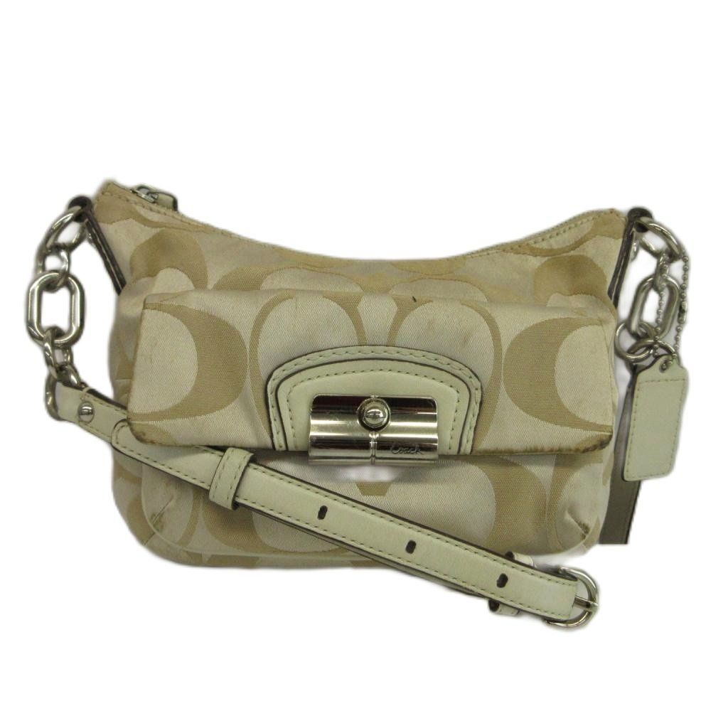 コーチ COACH ショルダーバッグ キャンバス レザー シグネチャー 総柄 ロゴ シルバー金具 ベージュ 14902 /XZ ■GY64