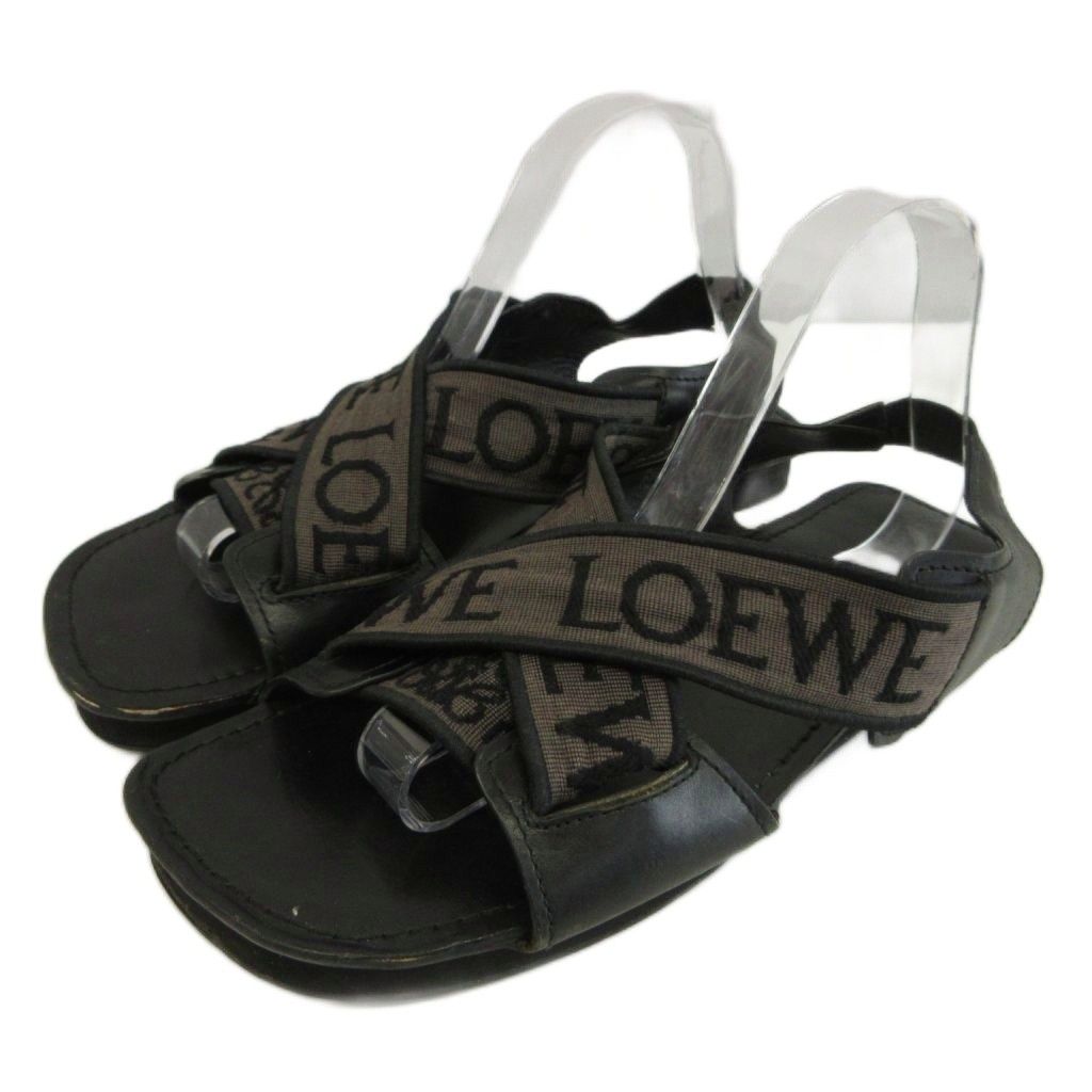 ロエベ LOEWE ジャガード クリスクロス サンダル レザー アナグラム