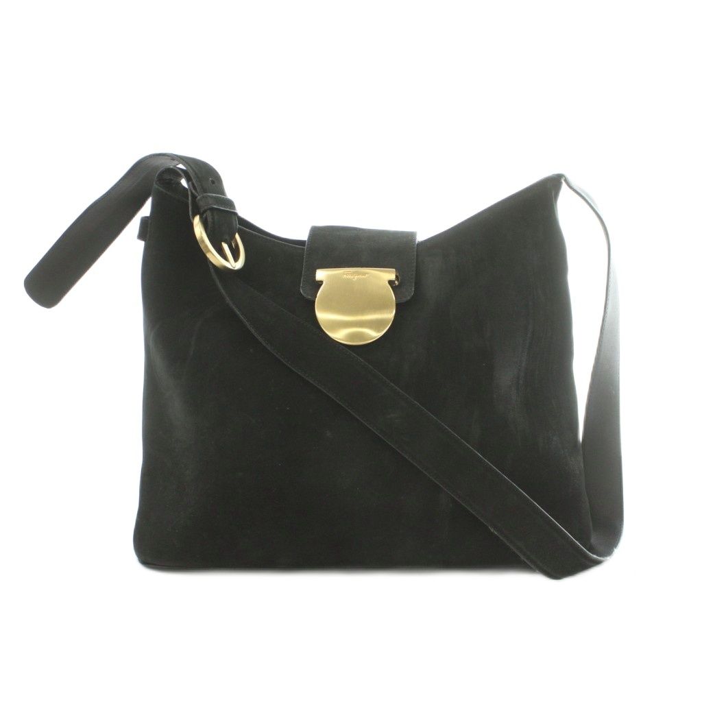 サルヴァトーレフェラガモ Salvatore Ferragamo ショルダーバッグ スエード 黒 ブラック AQ-21 8806 /MI ■OH ■GY11