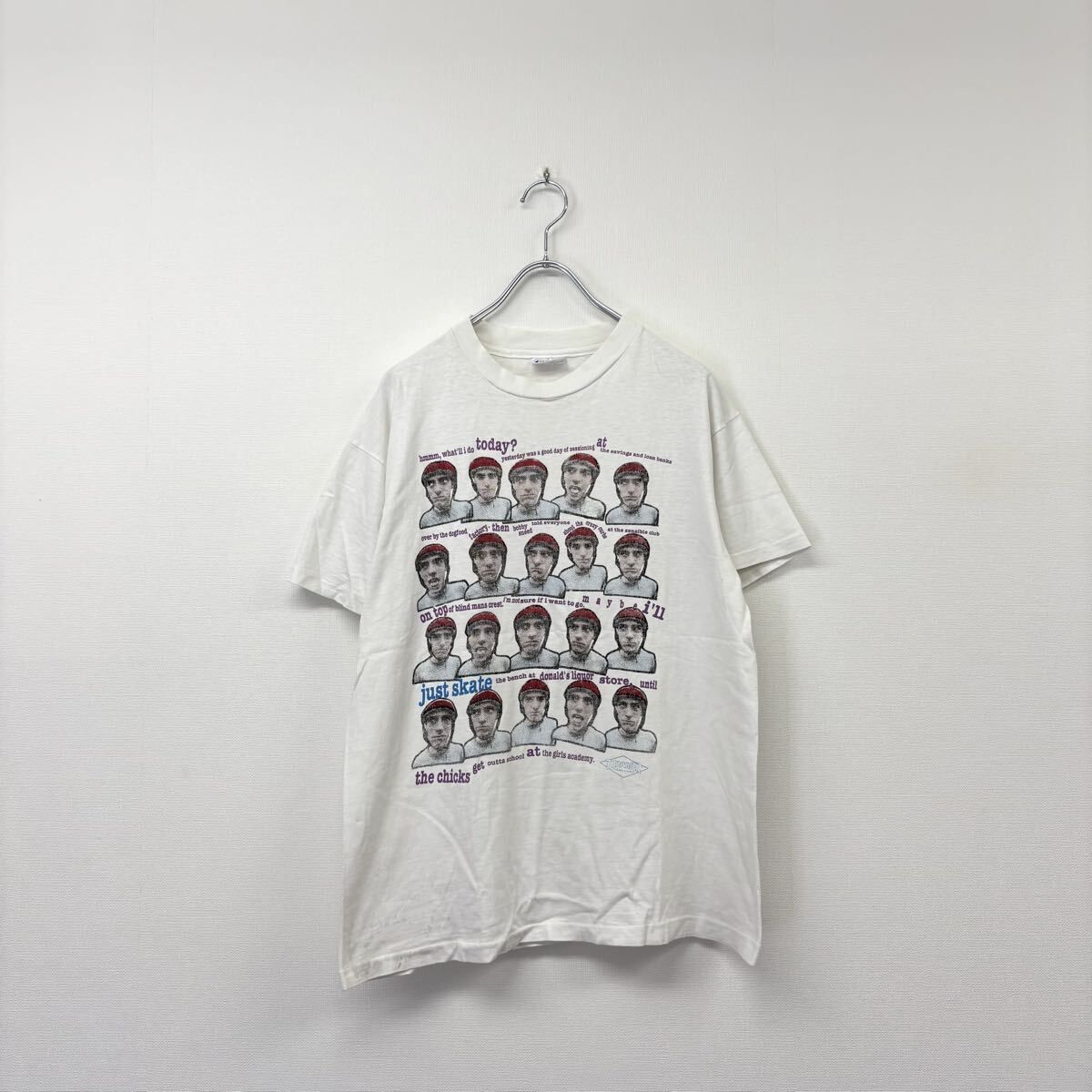 80s Vintage THRASHER ヴィンテージ スラッシャー JUST SKATE THE CHICKS TEE Tシャツ シングルステッチ ホワイト 系 サイズ L 807-0160