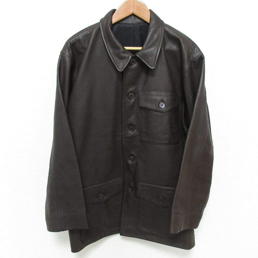 良品 agnes b. homme アニエスベーオム フランス製 レザー フィールドジャケット カーコート サイズ1 ブラウン メンズ 古着 中古 USED