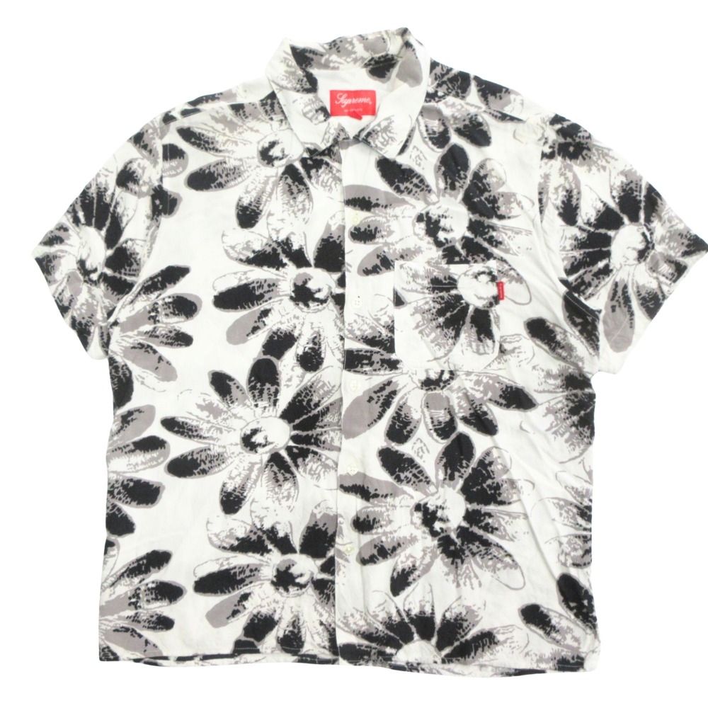 良品 Supreme シュプリーム 17AW Daisy Rayon Shirt デイジー レーヨン シャツ カットソー 半袖 サイズS 白 ホワイト 黒 ブラック メンズ 古着 中古 USED