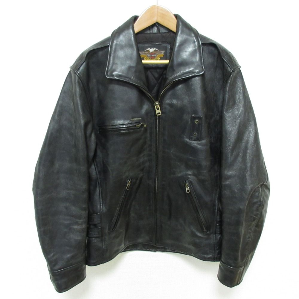 HARLEY-DAVIDSON ハーレーダビッドソン ホースハイド レザー ライダースジャケット ブラック メンズ 古着 中古 USED