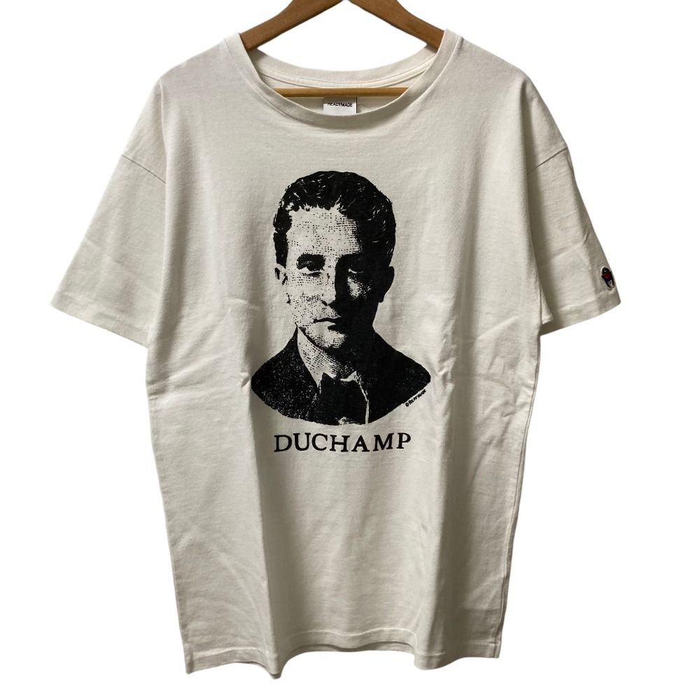 美品 READYMADE レディメイド DUCHAMP T-SHIRT マルセル・デュシャン 半袖 Tシャツ RE-CO-WH-00-00-141 サイズL ホワイト×ブラック メンズ 古着 中古 USED