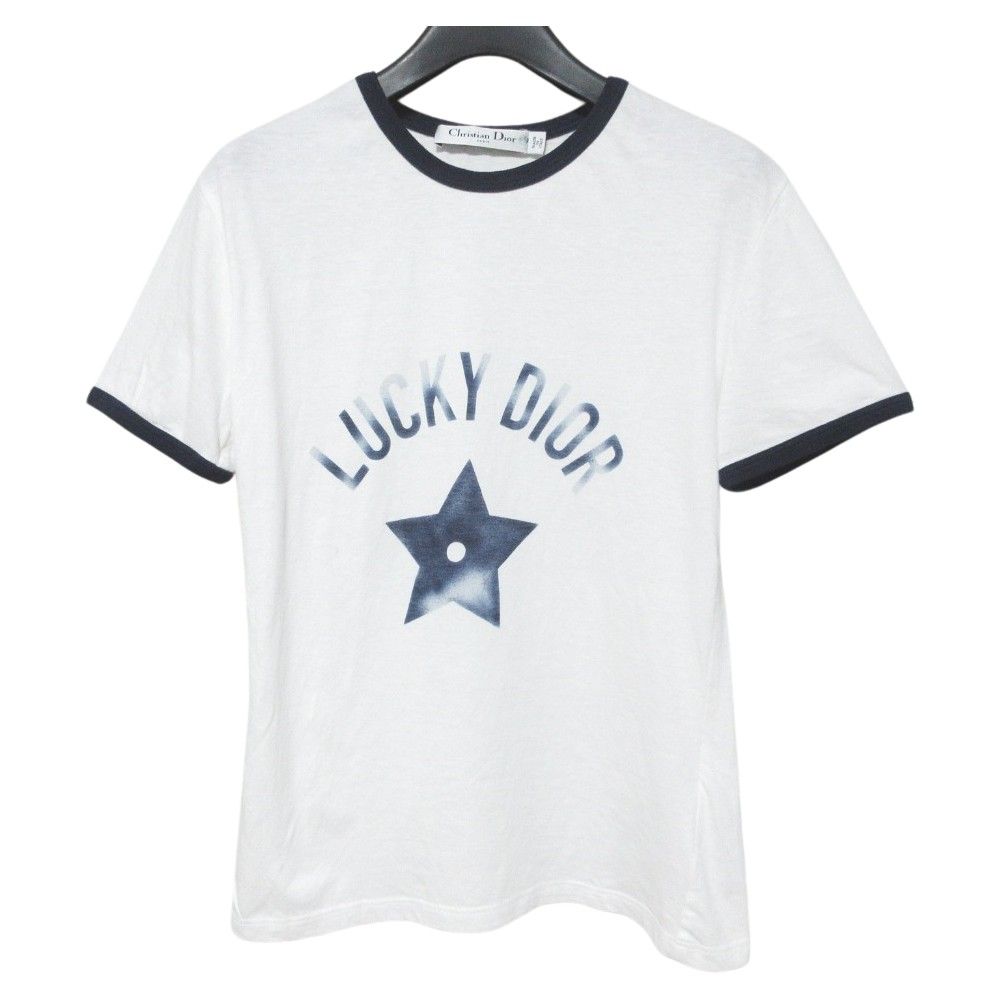 美品 Christian Dior クリスチャンディオール LUCKY DIOR プリントリンガーTシャツ カットソー 253T40A4403 サイズXS ホワイト レディース 古着 中古 USED