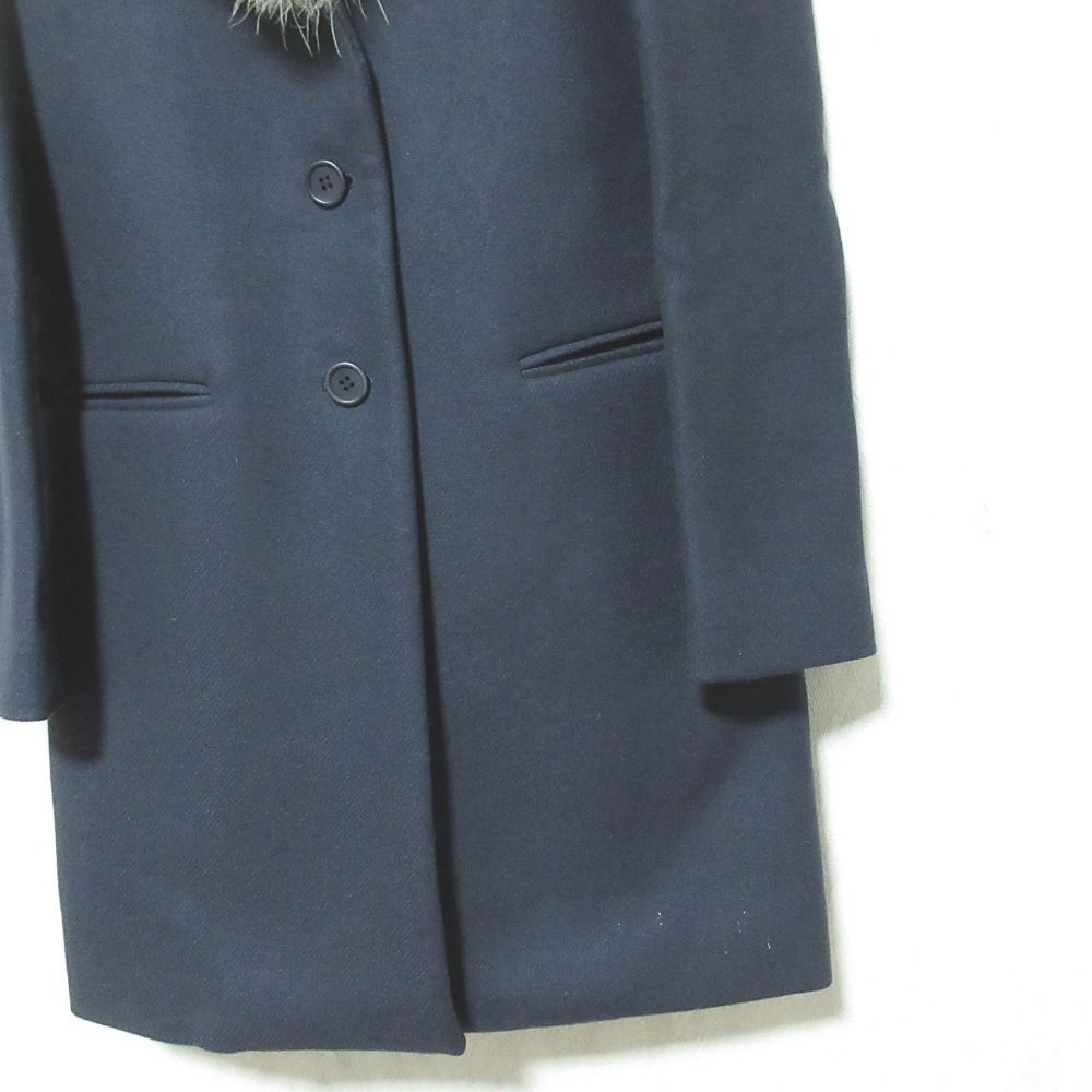 Theory ネイビー チェスターコート 良品 theory セオリー NEST. WASHED ファー メルトンウール チェスター