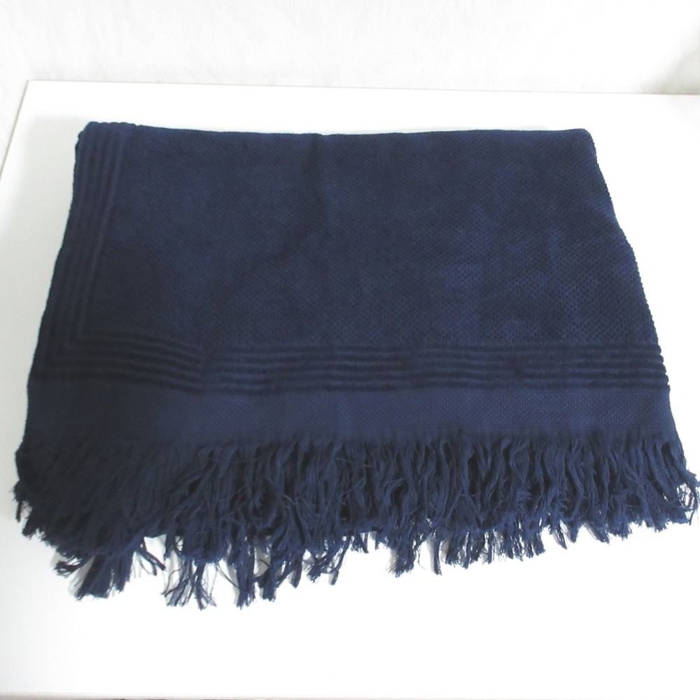 美品 BALENCIAGA バレンシアガ フリンジ ロゴブランケット ストール 426442 31086 ネイビー レディース 古着 中古 USED