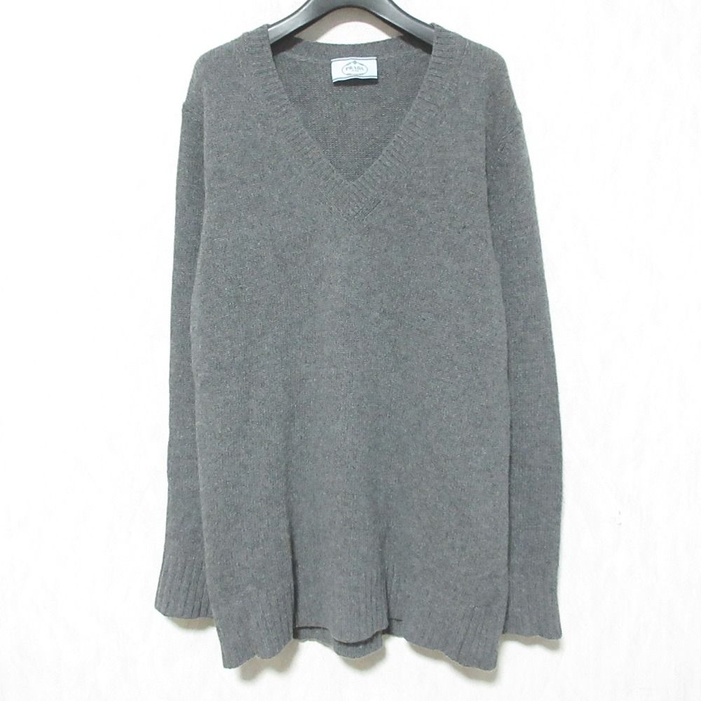 美品 PRADA プラダ Vネック カシミヤブレンド ウール ニット セーター サイズ40 グレー レディース 古着 中古 USED