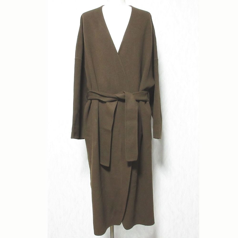 良品 Curensology カレンソロジー マンテコ生地 ベルテッドリバーコート CL007135ER サイズ36 ブラウン レディース 古着 中古 USED