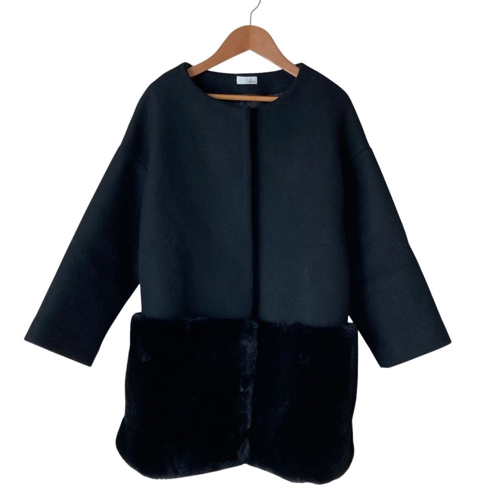 【最終値下げ】エムドット/em. 裾ファーコート 美品 em. エムドット Eco Fur Coat ノーカラー エコファーコート