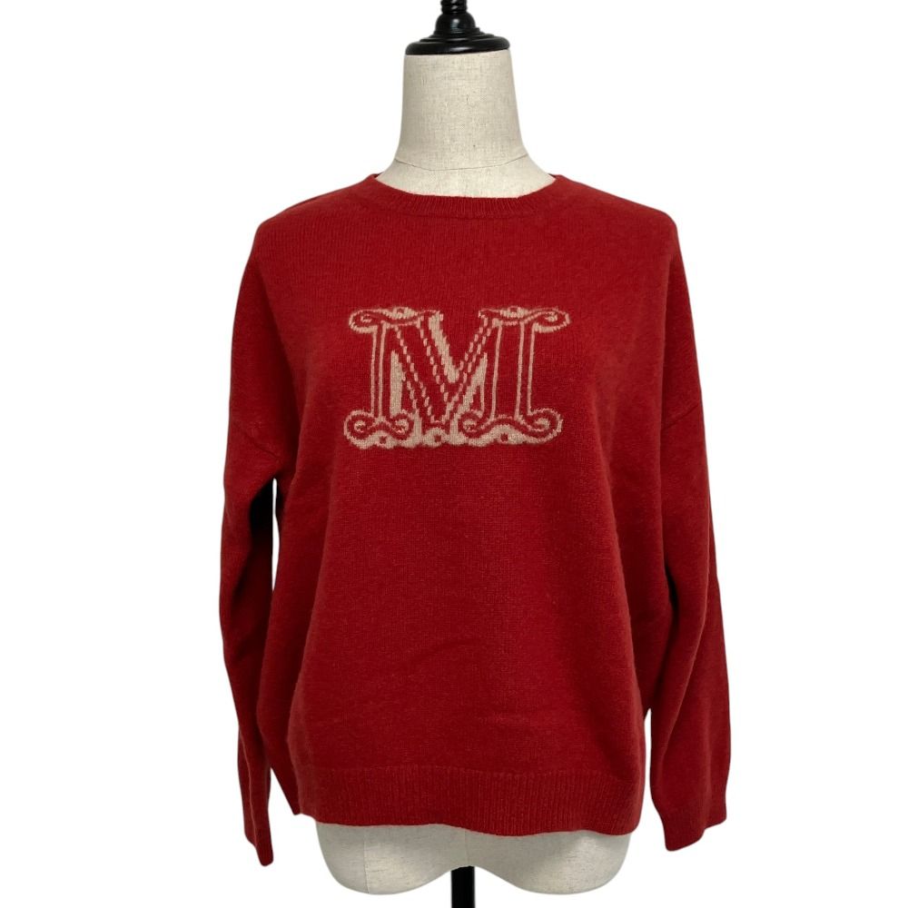 美品 Max Mara マックスマーラ グラムロゴ カシミヤ100％ ニットセーター 13660299 サイズL レッド レディース 古着 中古 USED