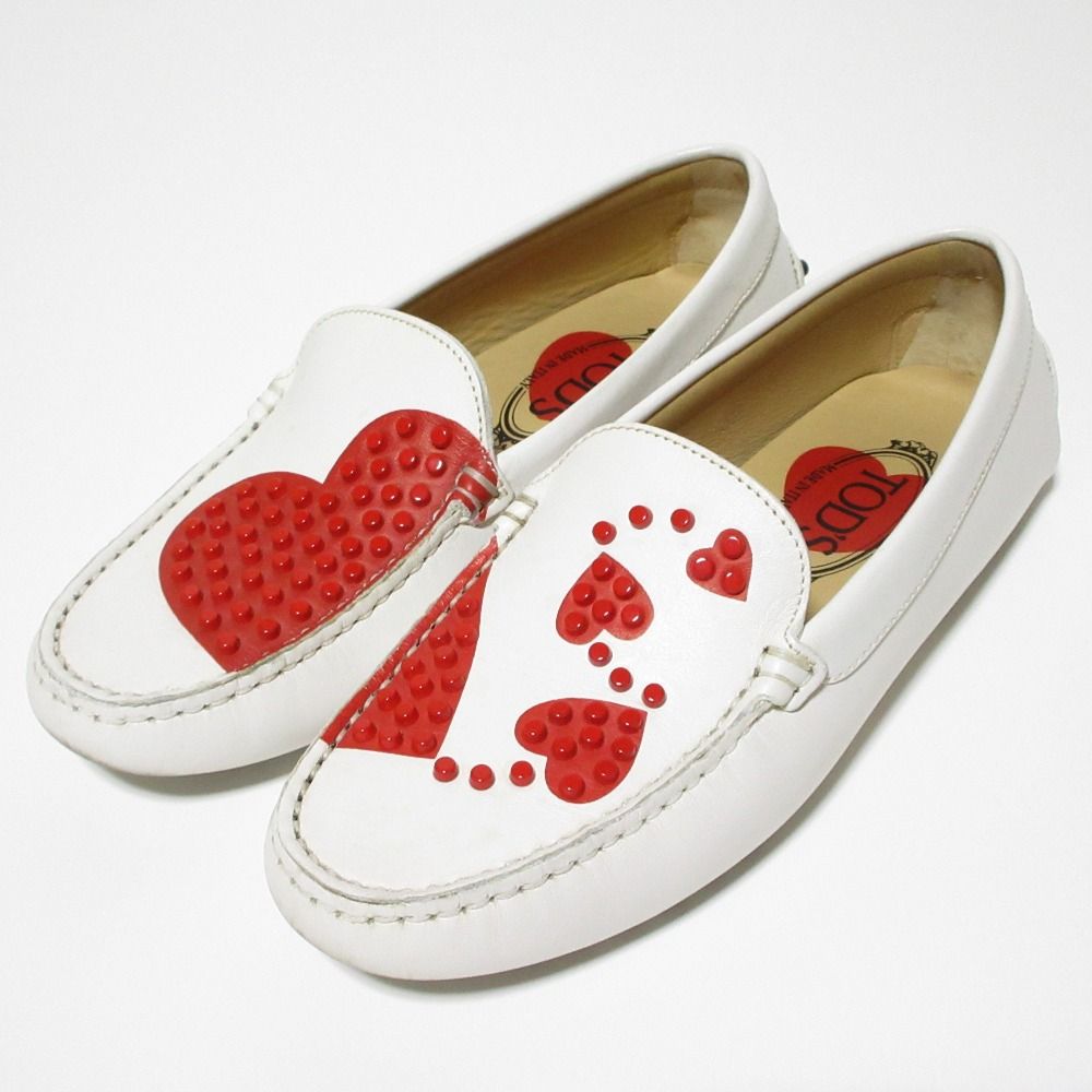 良品 TOD'S トッズ ハートスタッズ レザー ドライビングシューズ