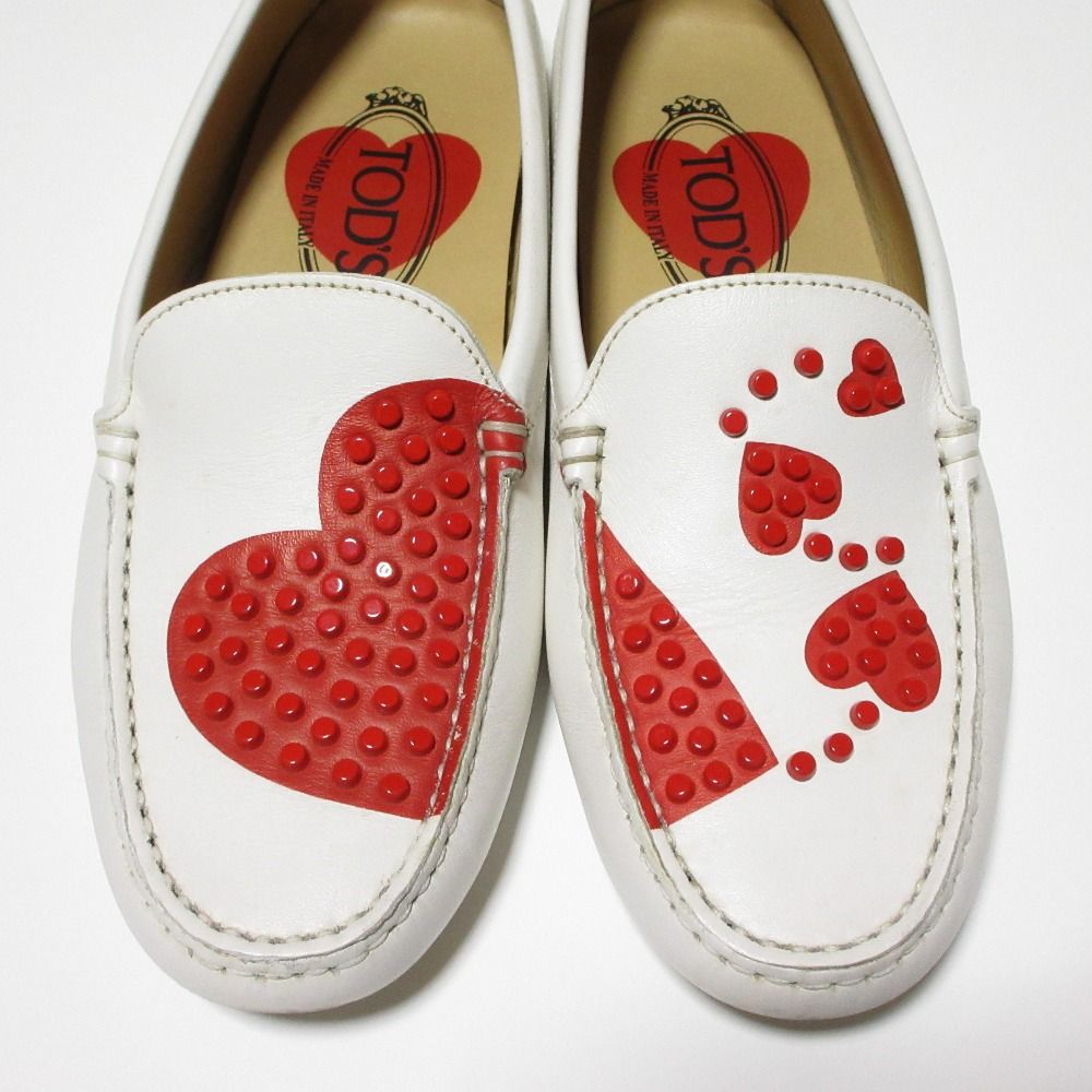 良品 TOD'S トッズ ハートスタッズ レザー ドライビングシューズ