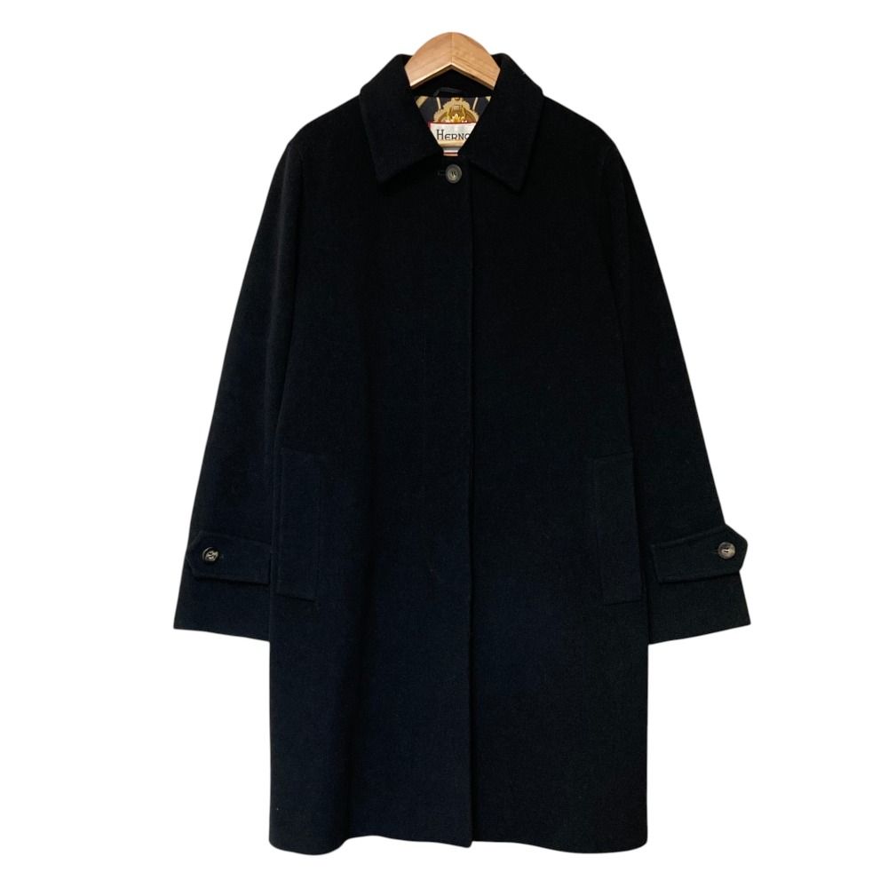 美品 HERNO ヘルノ ステンカラー ウールコート 裏地スカーフ柄 サイズ