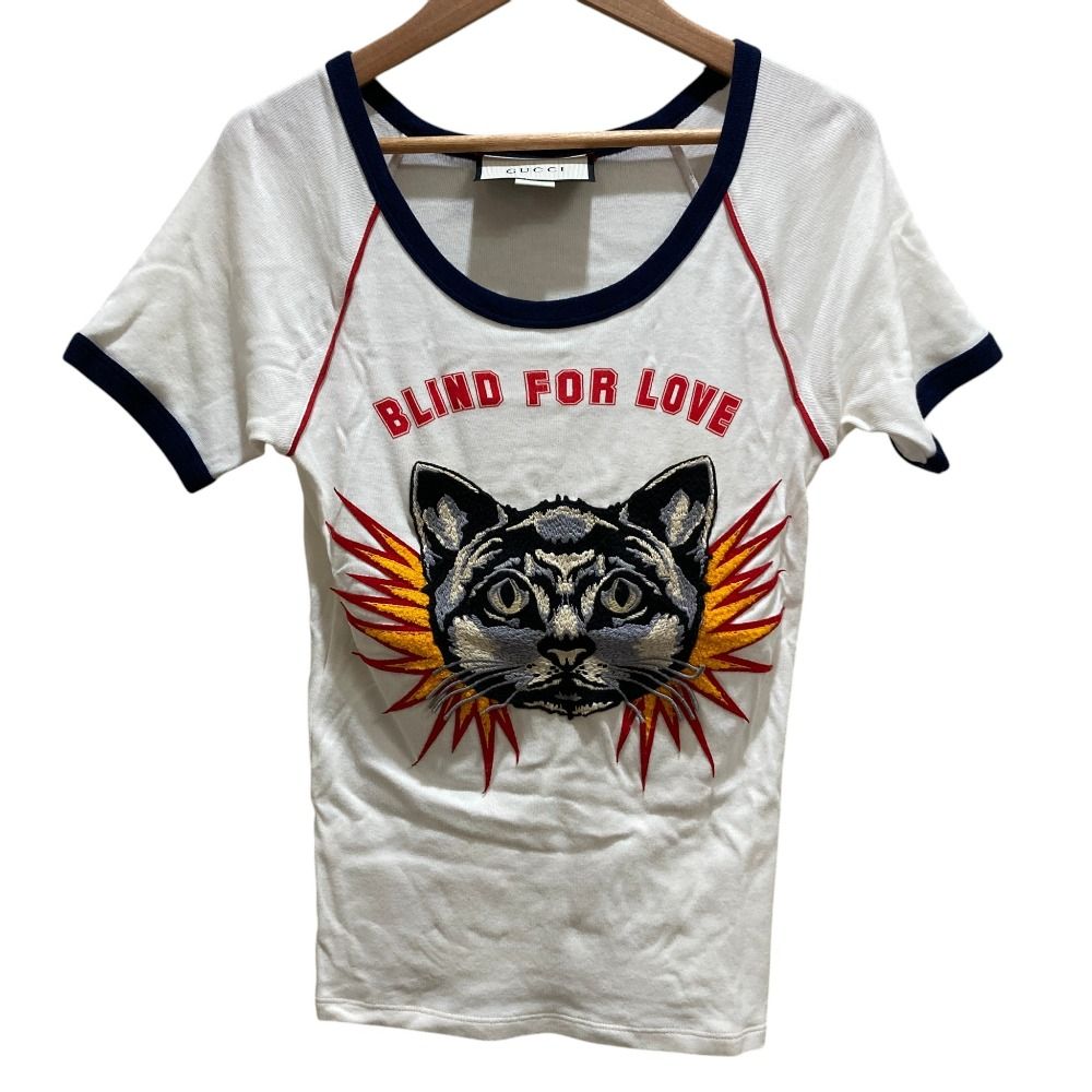 良品 GUCCI グッチ キャットアップリケ リンガー Tシャツ カットソー