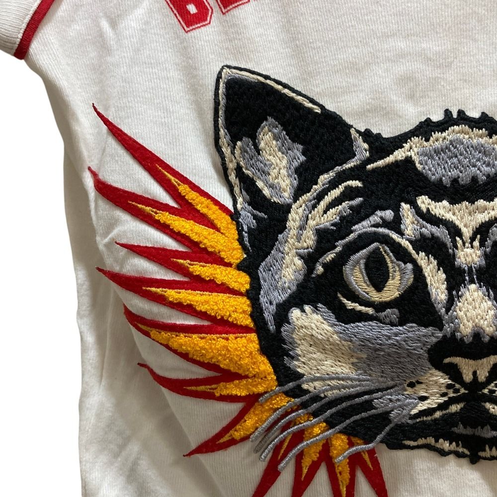 良品 GUCCI グッチ キャットアップリケ リンガー Tシャツ カットソー
