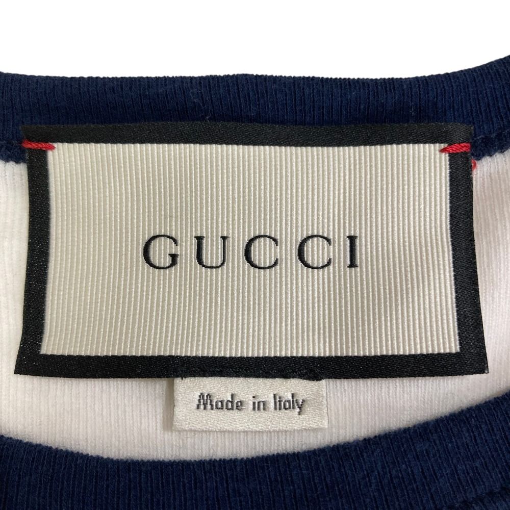 良品 GUCCI グッチ キャットアップリケ リンガー Tシャツ カットソー