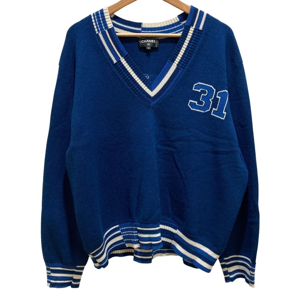 美品 CHANEL シャネル ナンバリング ジャガード Vネック カシミヤ プル