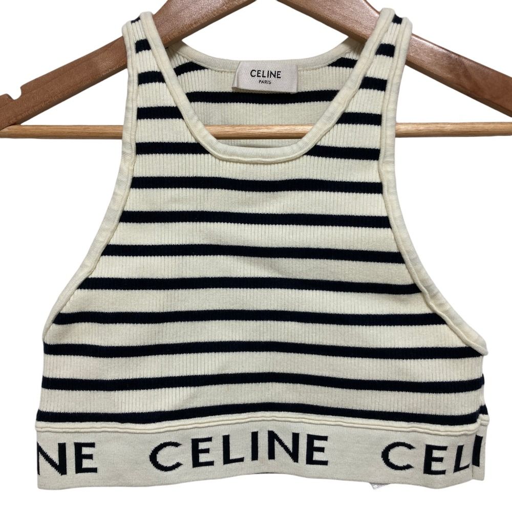 良品 CELINE セリーヌ ボーダー クロップドタンクトップ 2A22O372N