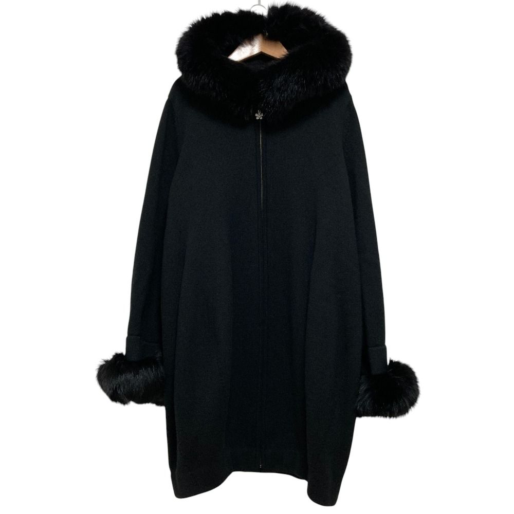 René ルネ黒フェイクファーコート 36 美品 Rene ルネ フォックスファー カシミヤ フーデッドニットコート