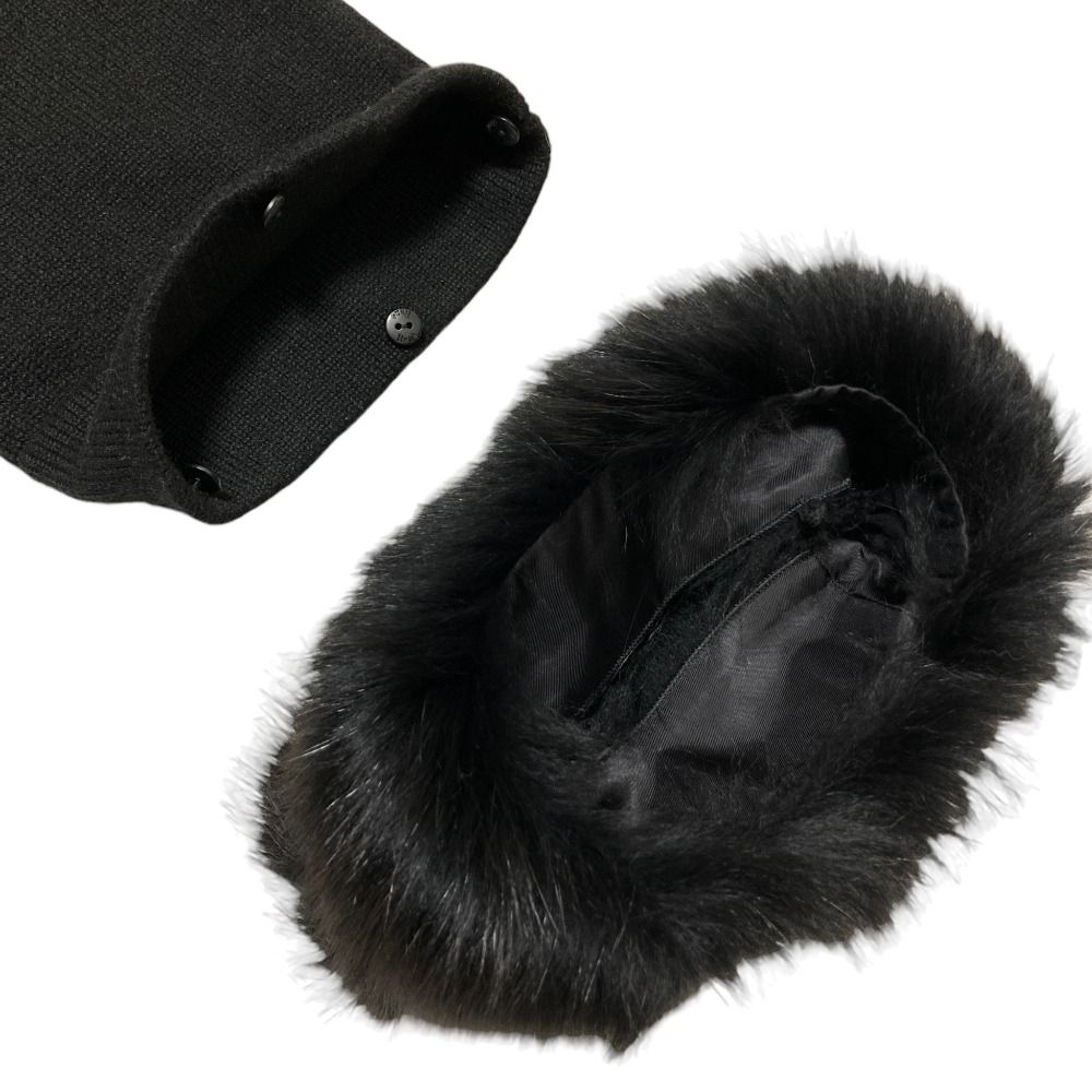 René ルネ黒フェイクファーコート 36 美品 Rene ルネ フォックスファー カシミヤ フーデッドニットコート