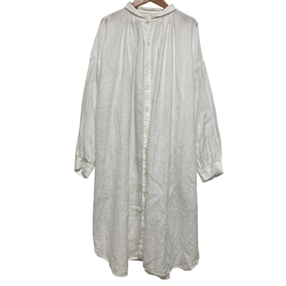 良品 25SS nest robe ネストローブ リネンプチカラー オーバーサイズシャツワンピース サイズF ホワイト レディース 古着 中古 USED