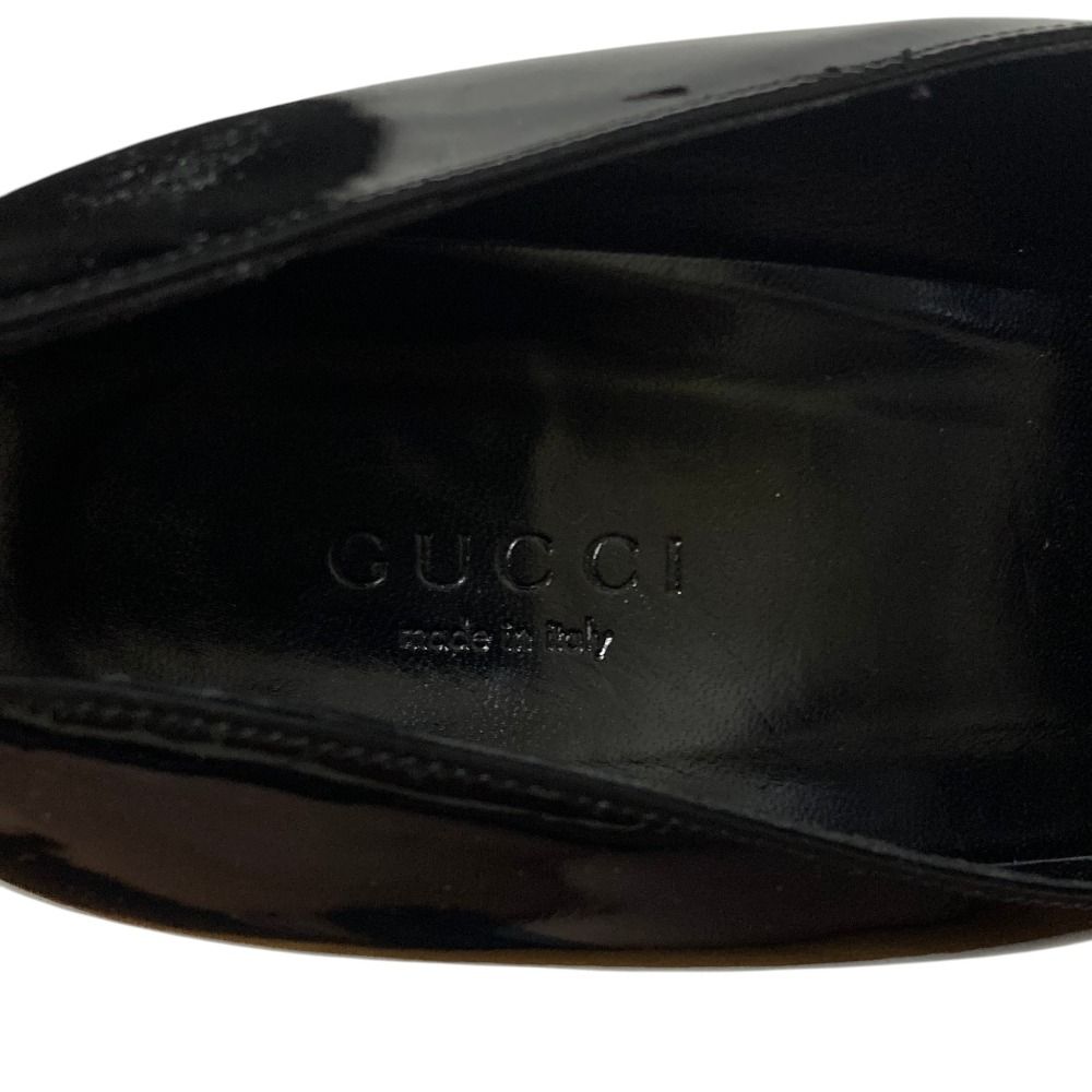 良品 GUCCI グッチ ベルトモチーフ金具 パテントレザー パンプス